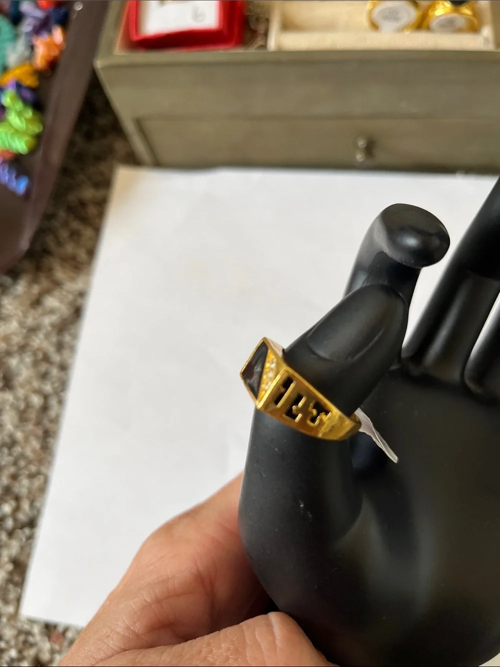 18k gold plated black onyx mens ring size 8